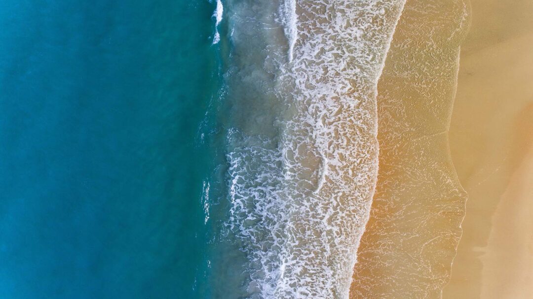 Ocean waves, droneview of Palm coast beach