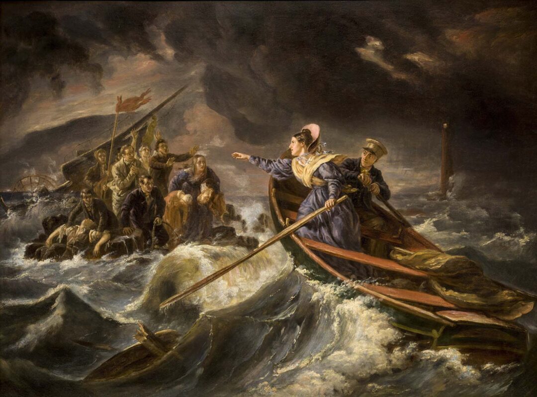 Grace Darling and her father rescuing survivors from the Wreck of the Forfarshire on the Farne Island, Charles Achille d'Hardivillier, Dallas Museum of Art